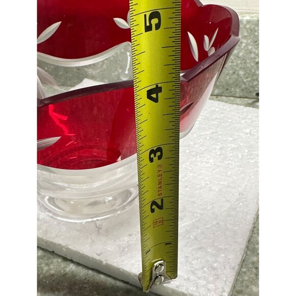 Lenox Crimson Splendor Serving Bowl Burgundy Glass Romania Floral Etched Holiday - Picture 5 of 6